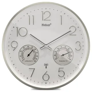 MEBUS Funkwanduhr 12989 60,5 silber/weiß