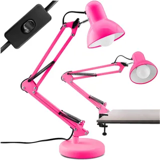 LUMILED Schreibtischlampe klassisch Leselampe Rosa Tischleuchte Tischlampe Verstellbarer Arm mit E27 Retro aus Metall Schreibtischleuchte - Rosa