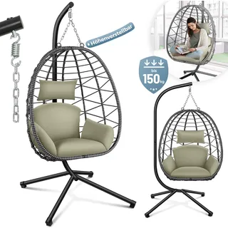 Makika Hängesessel mit Gestell höhenverstellbar aus Polyrattan in Grün / Grau - Grün, Grau