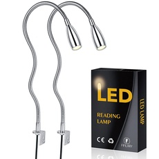 FIFILARY LED-Leselampe, 2 Stück Nachttischlampen, Wandleuchten, Schreibtisch-, Bücherregal- und Display-Beleuchtung 200Lm / 3000K / 3W / 110-240V AC, Abstrahlwinkel: 30°, Schwanenhalslänge: 48cm