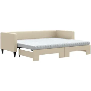 vidaXL Tagesbett Ausziehbar mit Matratzen Creme 80x200 cm Stoff - Creme