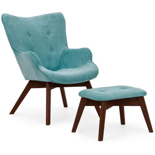 S-Style Möbel Loungesessel mit Fußhocker Lenari Türkis Cordstoff mit Füßen in Braun , Textil , Echtholz,Buche, Birke , 71x96x86 cm , Blauer Engel, FSC Mix, Oeko-Tex®, Hergestellt in Europa , Wohnzimmer, Sessel, Polstersessel
