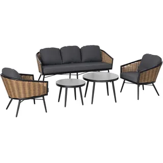 Outsunny Polyrattan Gartenmöbel Set 5-teiliges Rattensofa-Set Sitzgruppe Sitzgarnitur für Pause Lounge Teetisch mit Sofa Kissen Aluminium Natur