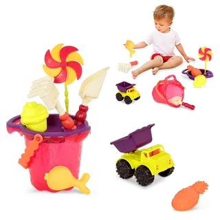 B. toys Großer Kipplaster mit Sandspielzeug – Sandkasten Spielzeug, Strand, Spielplatz Schaufel, Rechen, Sandförmchen – Spielzeug ab 18 Monaten (6 Teile)