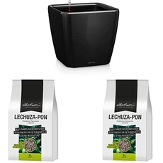 Lechuza Quadro Premium LS 28, Schwarz Hochglanz, Hochwertiger Kunststoff+PON 3L Pflanzsubstrat, Neutral+PON 6L Pflanzsubstrat, Neutral