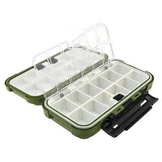 OriGlam Wasserdichte Angelausrüstungsbox, Organizer, 24 Fächer, doppellagige Angelköderboxen, Haken, Aufbewahrungskoffer, Angelzubehör, Box Behälter (grün)