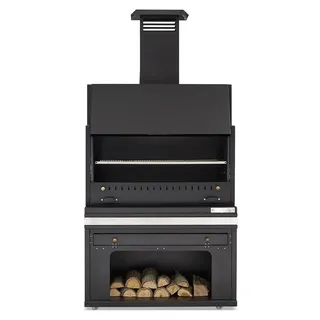Eleganter Grillkamin aus Edelstahl in Schwarz für Garten und Terrasse