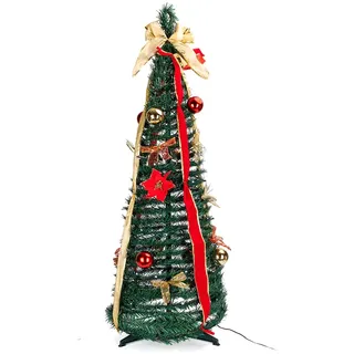 Aigostar Foldable Christmas Tree Red Gold Decorations Warm White 1.8m Ip44 Indoor & Outdoor Led-lampe - Dark Green - 60 x 180 cm