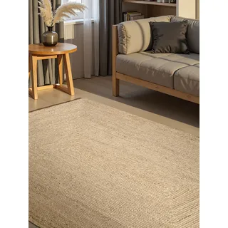 HANSE HOME Juno Juteteppich - Natur Wohnzimmerteppich aus 100% Jute, Handgewebt - Robust & Pflegeleicht - Moderner, Boho Naturfaser Teppich, Natur Weiß - 60x90cm