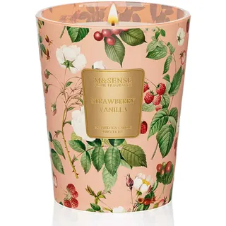 M&SENSE Duftkerze Erdbeere & Vanille | 400 g Sojawachskerze, 75 Std. Brenndauer, Süßer Duft, Geschenk für Valentinstag & Anlässe, Non Toxic