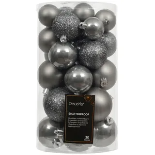 Packung 30 Weihnachtskugel Mischfarben Grau 6cm Zum Aufhängen