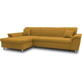 DOMO. collection Ecksofa Franzi, Schlafsofa, Longchair links mit Bett- & Rückenfunktion, Stauraum, Sofa, Eckcouch, Polsterecke, Couch in L-Form, 279 x 170 x 81 cm (BxTxH), gelb