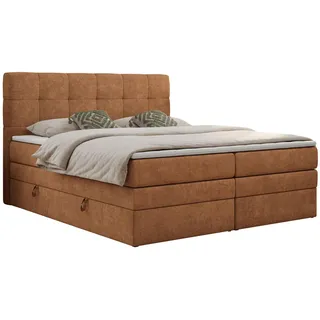 MKS Meble Boxspringbett mit Kopfteil und Topper, Polsterbett - LUKA-KING - 120x200cm - Orange - H4 - Orange