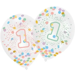 amscan 6 Konfetti Luftballons 1. Geburtstag Regenbogen