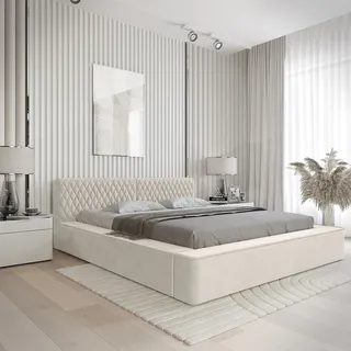 Polsterbett Doppelbett NORFOLK Komplettset 160x200cm in Stoff Ditra Creme - Beige