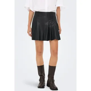 Lederimitatrock ONLY "ONLARTZY LIFE HW FAUX LEA PLE SKIRT PNT", Damen, Gr. XS (34), schwarz, Web, Obermaterial: 100% Polyester, unifarben, kurz, Röcke Lederimitatrock