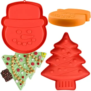 HGSHUO Weihnachtsbaum Silikonform Backform Weihnachten Kuchenform Silikon Kuchenbackform Weihnachtsmann Schokoladenformen Mousse Soap Motivbackformen Weihnachten Form 2 Stück