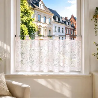 Joyswahl Scheibengardine Voile Ausbrenner Bistrogardinen mit Schlaufen »Alma« Kurzgardine HxB 60x90cm Pink Blumen 1er Pack