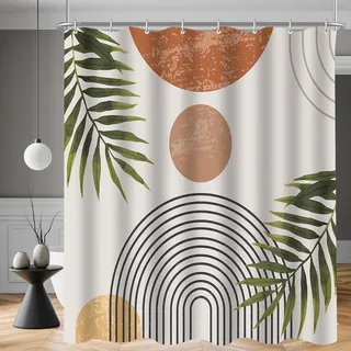Lerores Duschvorhang 200x160cm Blätter Linie, Beschwerter Saum Antischimmel Textil, Wasserabweisend, Waschbar Polyester Stoff Badevorhänge mit 12 Ösen und Duschvorhangringe für Badezimmer, Badewanne