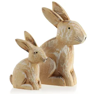 com-four® 2X Deko-Aufsteller Osterhase - Holz-Dekoration zum Hinstellen für Ostern - niedliche Holzosterhasen - Holz-Deko (2 Stück - Hasen groß und klein)