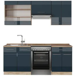 Vicco Küchenzeile Fame-Line 200 cm Dunkelblau Hochglanz