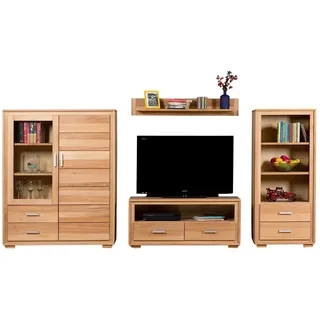 Woodline Wohnwand Genf Set V Kernbuche Massivholz geölt 4-teilig - Braun
