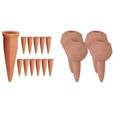 Relaxdays Tonkegel Bewässerung, Gießkegel 12er Set & Bewässerungskugeln Ton, 4er Set, Durstkugeln Ø 6cm, Keramik, dosierte Bewässerung für Topfpflanzen, Terracotta, 11 x 6 x 6 cm