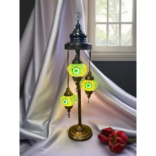 Turkische Handgemachte Tischlampe mit 3 Glaskugeln - Grünes Mosaikglas für stimmungsvolle Beleuchtung