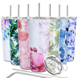 Thily Edelstahl-Kaffeetasse, 780 ml, dreifach isolierter Reisebecher mit spritzwassergeschütztem Deckel, für Eisgetränke und heiße Getränke, Smoothies, Tasse, Lotusblume