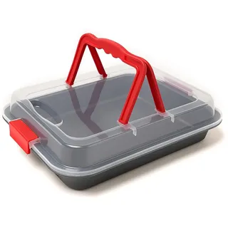 MGE - Backform mit Deckel - Rechteckig Kuchenform - Auflaufformen - Transporthaube - Karbonstahl - 36 x 23 cm