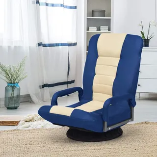 COSTWAY Relaxsessel 360° drehbar, Bodensessel mit 6-Fach verstellbarer Rückenlehne, Liegestuhl bis 140kg belastbar, Bodenstuhl Sessel gepolstert, Blau+Weiß - Blau, Weiß