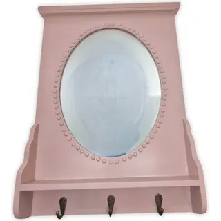 Süßer Wandspiegel aus Holz in rosa mit drei Haken und Ablage. Toller Hingucker - Rosa