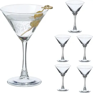 Relaxdays Martini Gläser, 6er Set, 140 ml, Cosmopolitan, Manhatten, spülmaschinenfest, Cocktailgläser, transparent