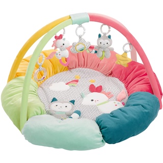 Fehn 3-D-Activity-Nest Spielbogen Aiko & Yuki – Baby Krabbeldecke rund mit 5 abnehmbaren Spielzeugen zum Greifen – Spieldecke für Babys und Kinder ab 0+ Monaten – Krabbelmatte als Geschenk zur Geburt