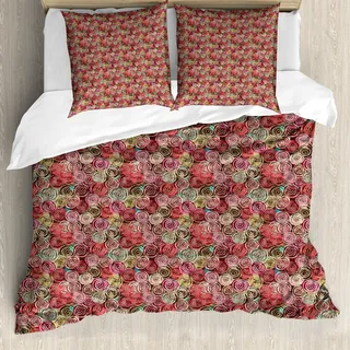 ABAKUHAUS Abstrakt Bettbezug, Rosen-Blumen-Surreal, Milbensicher Allergiker geeignet mit Kissenbezügen, 200 cm x 200 cm - 80 x 80 cm, Mehrfarbig