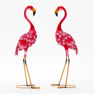 FANTASK 2-teiliges Set Gartenstatuen Flamingo, Flamingo-Skulpturen aus Metall mit wasserdichtem Design und rostbeständig, Dekorative Figur für den Außenbereich, Pinke Vogelskulptur für Garten, Hinterh