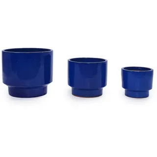 Oxeza Blumentopf Ø 38,1/30,5/22,9 cm Blau (3 Stück) , Keramik , Mode , Zylindrisch , 33 cm , Dekoration, Blumen & Blumentöpfe, Übertöpfe