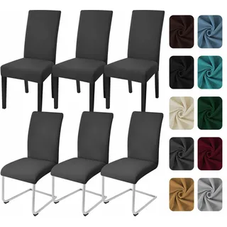Yugarlibi Stuhlhussen 6er Set Stretch Stuhlbezug Schwingstuhl Dunkelgrau | Elastische Stuhlhussen Schwingstuhl Stuhlbezug Universal Esszimmerstühle Bezug Waschbare hussen für stühle Küche Hochzeit