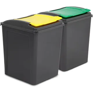 2x50L Mülltonne Schwarz-Gelb-Grün Mülleimer Küche 2 Fächer 50l Bin Sack