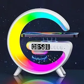 HoldOneLight Kabelloses Ladegerät Lampe Bluetooth-Lautsprecher Musik Uhr Wecker Taste und App-Steuerung, 7 Licht Farbe Modi, Wohnzimmer, Haus und Büro Wecker mit kabellosem Ladegerät (Weiß)