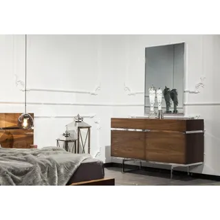 Luxus Kommode 130cm Sideboard mit Spiegel 2tlg. Set Braunes Regal Möbel - Braun