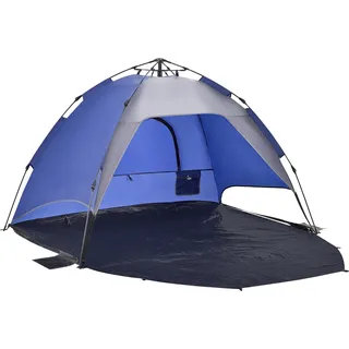 Strandmuschel 'Mullsjö' 215 x 135 x 140 cm Pop Up Strandzelt für 2 Personen Halboffen automatisches Campingzelt wasserabweisend Blau / Dunkelgrau - Blau
