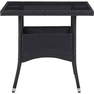 vidaXL Garten-Esstisch Schwarz Poly Rattan und Glas - Schwarz