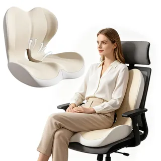 Zinueen Orthopädisches Sitzkissen mit Rückenlehne, L Förmiges Sitzkissen Bürostuhl & Auto, Ergonomisch Steißbeinkissen Memory Foam, Atmungsaktivem Steißbein-Ausschnitt, für Bürostuhl, Autositz