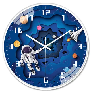 hleo® Wanduhr Kinder (Astronaut) - Lautlose Kinderwanduhr - Wanduhr für Jungen und Mädchen - ohne tickgeräusche, Zifferblatt mit Ø 30 cm, schönes deko für kinderzimmer