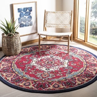 SAFAVIEH Boho Teppich für Wohnzimmer, Esszimmer, Schlafzimmer - Monaco Collection, Kurzer Flor, Rot und Türkis, 200 x 200 cm