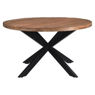 Livingfurn – Esstisch Rocky Round Spider 140 cm – Mangoholz / beschichteter Stahl - Braun
