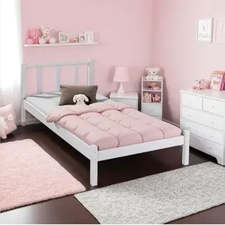 Inter Link - Bett - Bettrahmen – Bettgestell – Jugendbett – Gästebett – Modernes Bett -ohne Lattenrost - Weiß lackiert -Fredy - 90x200cm