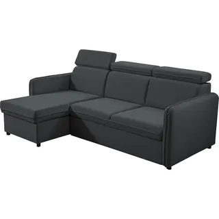 MIRJAN24 Ecksofa Barcelo Mini, Eckcouch mit Bettkasten und Schlaffunktion, Einstellbare Kopfstützen, 220x140x84-96 cm (Farbe: Enjoy New 24) - Schwarz