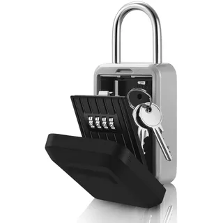 Flexzion Schlüsselschlossbox mit Schlüsselaufbewahrung, Safebox, 4-stelliges Zahlenschloss, abnehmbares, zweifach offenes U-förmiges Schloss, Sicherheits-Aufbewahrungshalter, Code-Tasche für Haus